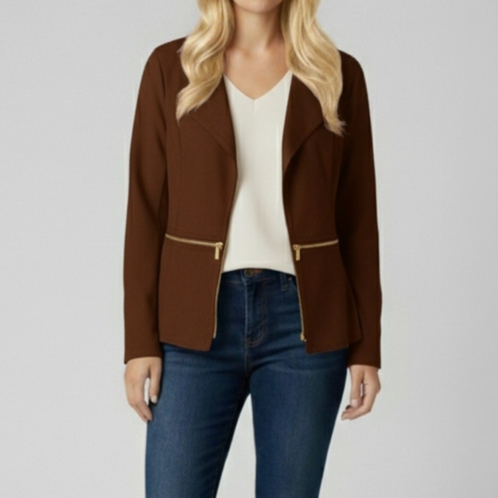 IMAN | Women's Convertible Cropped Blazer Jacket with Gold Zip Accents